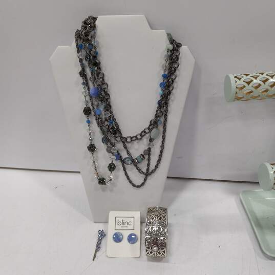Bundle of Assorted Blue & Silver Tone Costume Jewelry image number 1
