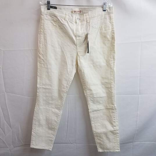 J Brand Hand-Printed Mid-Rise Capri Pants White Size 32 image number 1