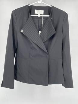 Womens Black Long Sleeve Asymmetrical Neck Lined Blazer Size 6 T-0557577-E