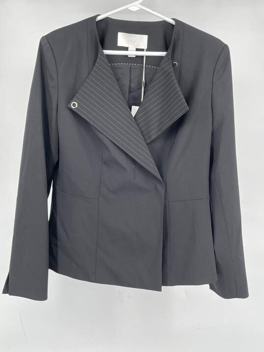 Womens Black Long Sleeve Asymmetrical Neck Lined Blazer Size 6 T-0557577-E image number 1