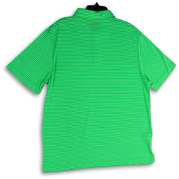 Mens Green White Striped Spread Collar Short Sleeve Polo Shirt Size XL alternative image