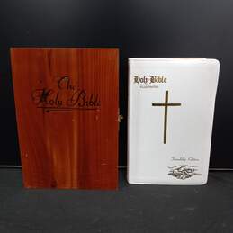 White Bible Book w/Wood Case
