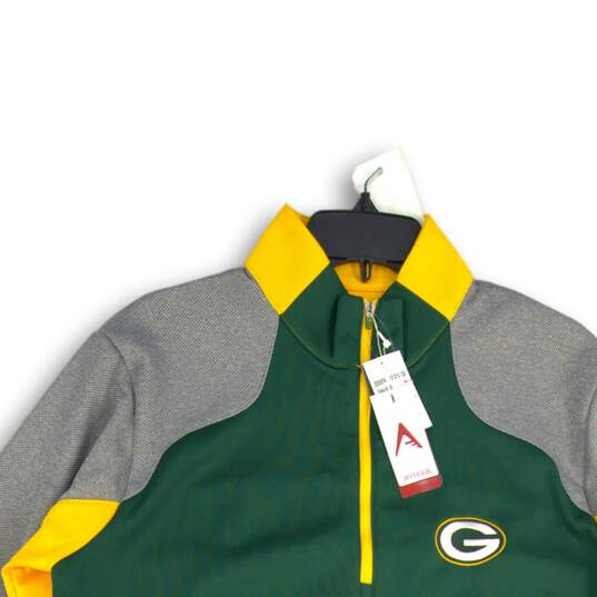 NWT Mens Green Gray Green Bay Packers 1/4 Zip NFL Football Jacket Size Medium image number 3