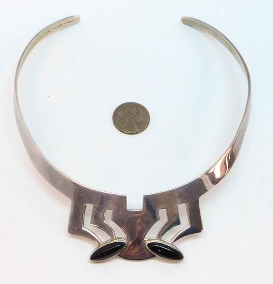 Vintage Sterling Silver Onyx Mexican Modernist Collar Necklace 55.7g image number 5