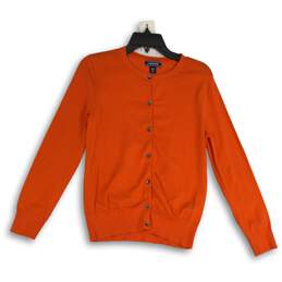 Lands' End Womens Orange Long Sleeve Button Front Cardigan Sweater Size Small