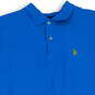Mens Blue Short Sleeve Collared Hi Low Hem Side Slit Polo Shirt Size Large image number 3