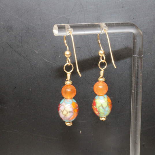 Assortment of 3 Pairs Gold Filled Cloisonné Earrings - 13.24g image number 7