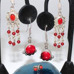Bundle Of 3 Sterling Silver Red Accent Earrings - 20.3g