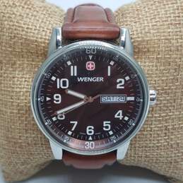 Wenger Swiss Army 39mm Case Brown Leather Strap Men's Quartz Watch alternative image
