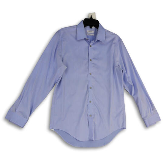 Mens Blue Slim Fit Non-Iron Collared Long Sleeve Dress Shirt Sz 15.5 32/33 image number 1