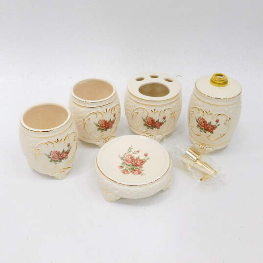 5 Piece  Bathroom Set Accessories  Roses , Soap dish , Toothbrush Holder and more image number 1
