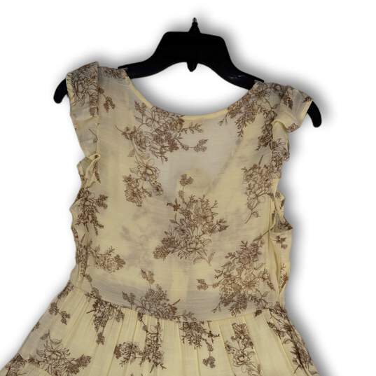 NWT Womens Beige Floral Ruffle Sleeve Knee Length Fit and Flare Dress Sz S image number 4