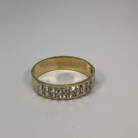 Designer Swarovski Gold-Tone Clear Crystal Stone Hinged Bangle Bracelet image number 2