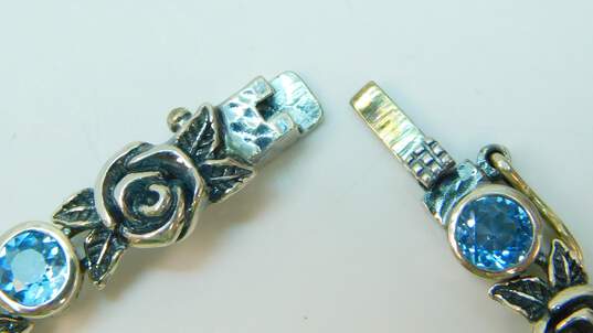 PZ Thailand 925 Sterling Silver Blue Topaz Rosebud Flower Bracelet 14.3g image number 4