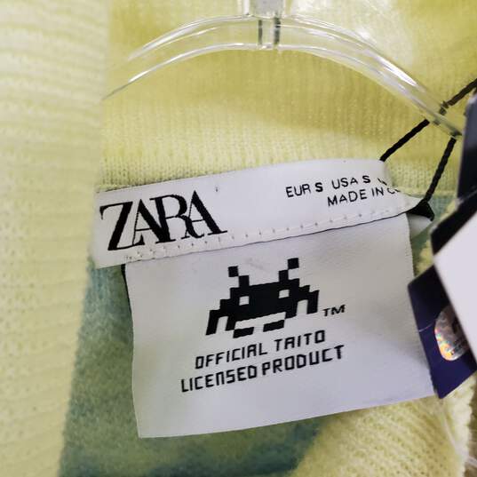 Zara Space Invaders Yellow & Blue Patterned Knit Mock Neck Sweater WM Size S NWT image number 3