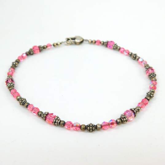 Romantic 925 Pink & Yellow Crystals & Granulated Ball Beaded Garnet Toggle Necklace & Matching Double Strand Bracelet & Anklet 50.7g image number 2