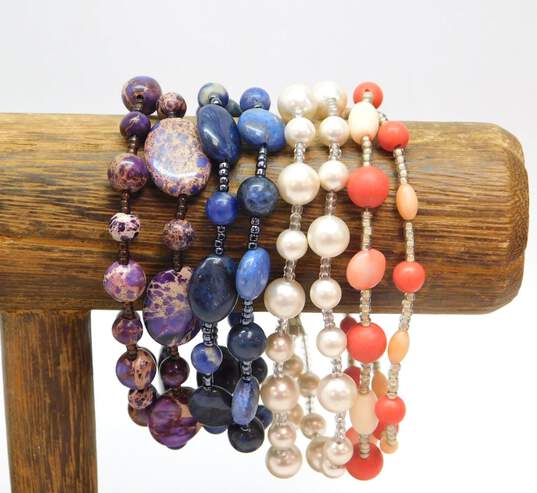Artisan 925 Sodalite Coral Faux Pearl & Purple Jasper Beaded Double Strand Bracelets Variety 56.6g image number 1