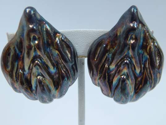 Artisan 925 Signed Electroform Abstract Puffy Clip Earrings 30.4g image number 1