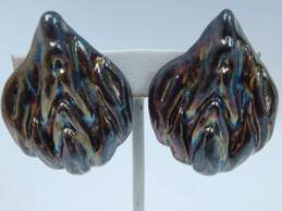 Artisan 925 Signed Electroform Abstract Puffy Clip Earrings 30.4g