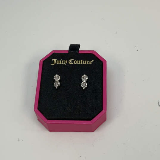 Designer Juicy Couture Silver-Tone Rhinestone Infinity Stud Earrings image number 2