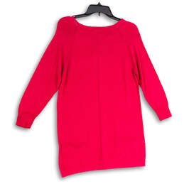 NWT Womens Red Round Neck Long Sleeve Pocket Long Cardigan Sweater Sz Small alternative image