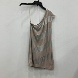 Armani Exchange Womens Beige Silver Striped One Shoulder Blouse Top Medium alternative image