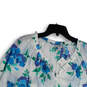NWT Womens White Blue Floral Split Neck Long Sleeve Pullover Blouse Top Size XL image number 1