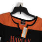 NWT Womens Black Orange Graphic Print Short Sleeve V-Neck T-Shirt Size M image number 3