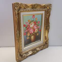 Spring Floral Still Life with Ornate Gilded Frame Set of 2 Oil on Board, Signed alternative image