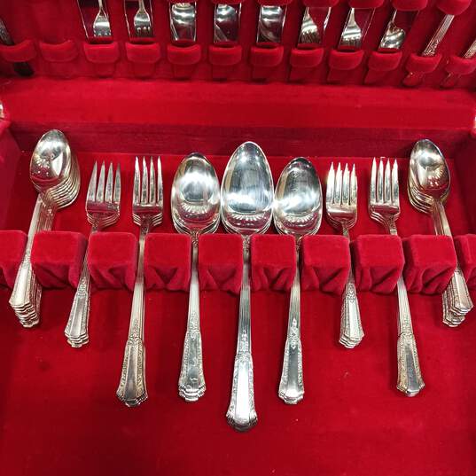 I.S. Wm. Rogers Overlaid Silver Plated 53pc Flatware Set in Wood Case image number 2