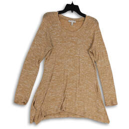 Womens Brown Long Raglan Sleeve Pullover Asymmetrical Hem Tunic Top Size M