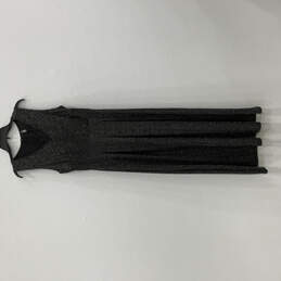 Womens Black Shimmery Pleated V-Neck Sleeveless Back Zip Maxi Dress Size 12