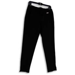 Womens Black Flat Front Stretch Elastic Waist Pull-On Ankle Pants Size M