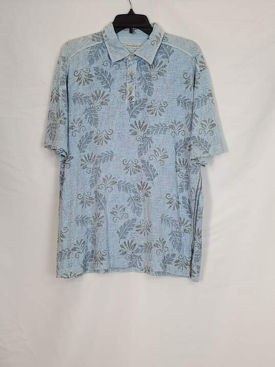 Tommy Bahama Men Blue Floral Polo Shirt sz L image number 1