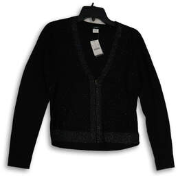 NWT Womens Black Knitted Sequin Long Sleeve Full-Zip Cardigan Sweater Size M