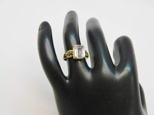 Romantic 10K Yellow Gold Quartz & Blue Spinel Ring 3.5g image number 2