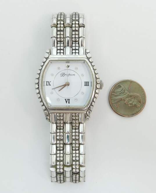 Brighton Designer Silver Tone Berne Analog Watch & CZ Bangle Bracelet 87.5g image number 5