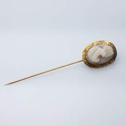 10k Gold | Gold-Filled Carved Shell Stickpin Cameo 2.25in 3.03g