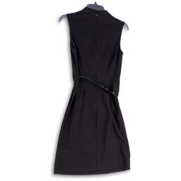 Womens Black V-Neck Long Sleeve Waist Belted Back Zip Sheath Dress Size 2 alternative image