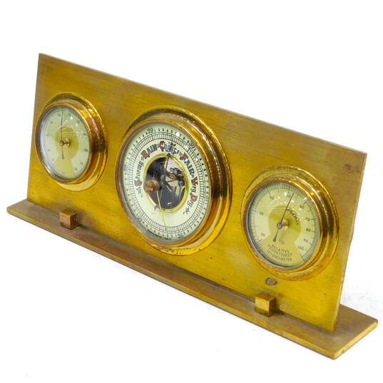 Vintage Made In Western Germany Barometer Hygrometer Temperature Solid Brass image number 1