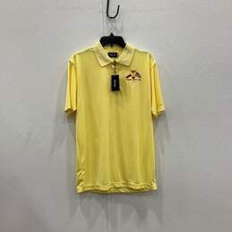 NWT Ashworth Mens Yellow Spread Collar Short Sleeve Pullover Polo Shirt Size L