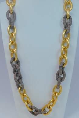 Unique Alexis Bittar Gold Tone & Ribbon Wrapped Chunky Chain Necklace 156.8g