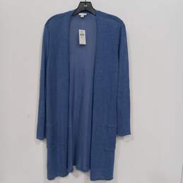 J. Jill Women's Blue Knit Long Open Front Cardigan Size M