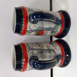 Pair Of Vintage 1990 Budweiser Holiday Collectable Christmas Edition Beer Steins alternative image
