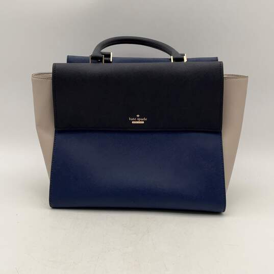 Kate Spade Womens White Blue Inner Pockets Double Top Handle Handbag Purse image number 1