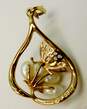 14K Yellow Gold Pearl Flower & Filigree Butterfly Pendant 3.5g image number 2
