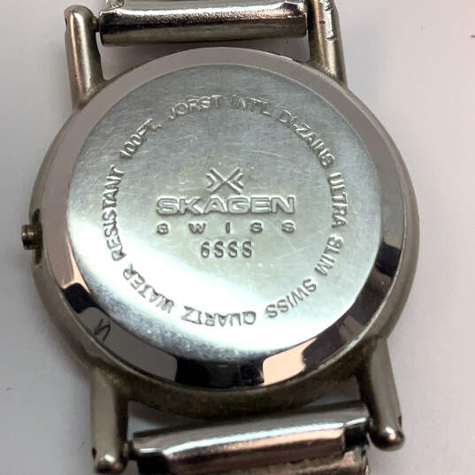 Designer Skagen Swiss Silver-Tone Mesh Band Round Dial Analog Wristwatch image number 4
