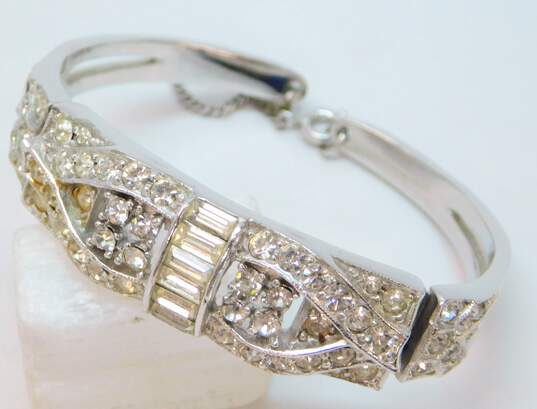 Vintage Ledo Silver Tone Icy Rhinestone Hinged Cuff Bracelet 30.0g image number 1