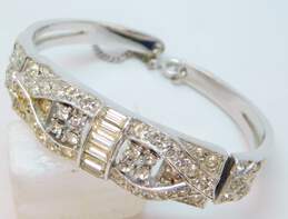 Vintage Ledo Silver Tone Icy Rhinestone Hinged Cuff Bracelet 30.0g