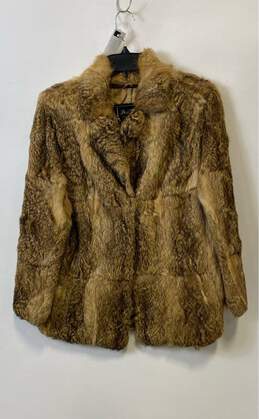 Paris Tower Womens Brown Faux Fur Long Sleeve Collared Coat Size 38